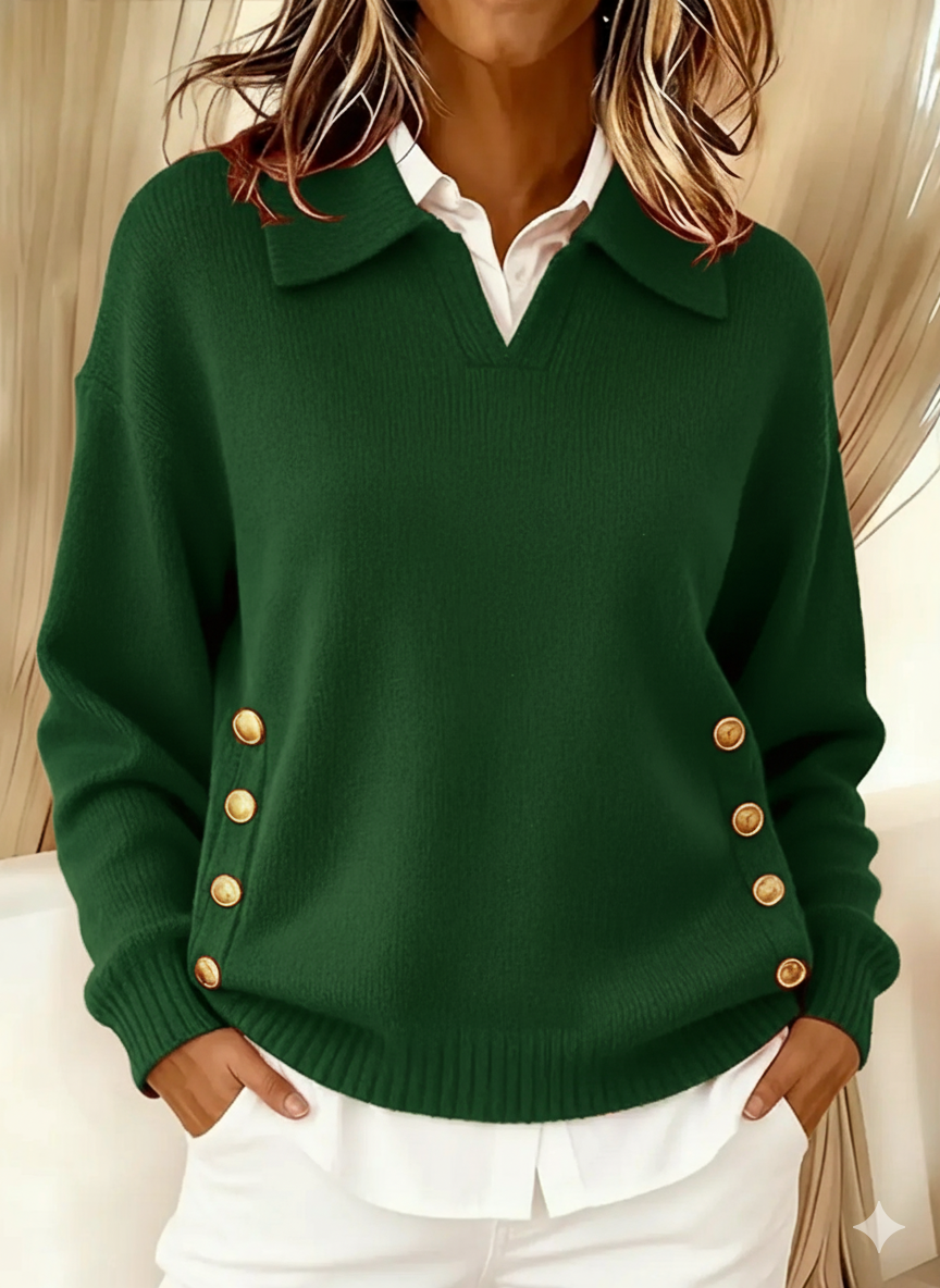 Vicenta | Sweter z Kołnierzykiem Polo i Guzikami