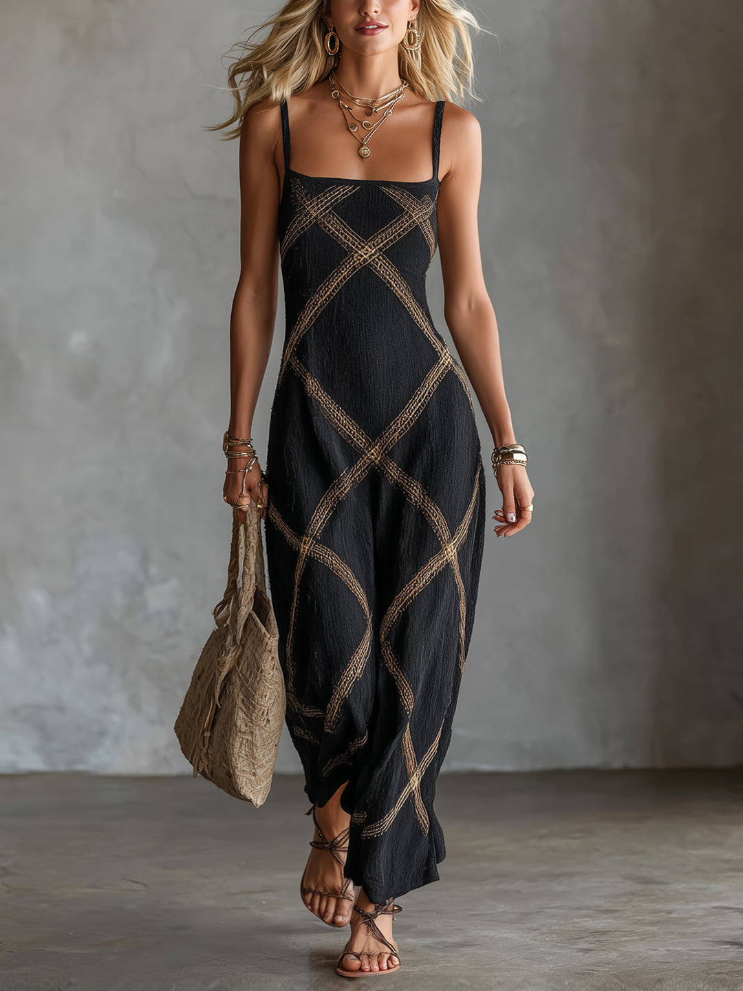 Renée – Sukienka Geometryczna Czarna Camel