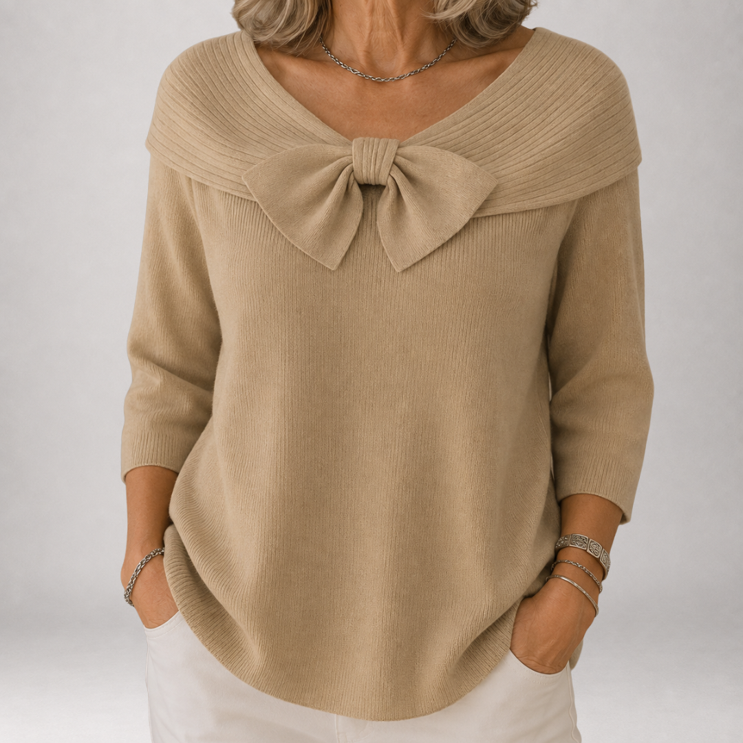 Greer™ | Sweter z odkrytymi ramionami i falbaniastym przodem