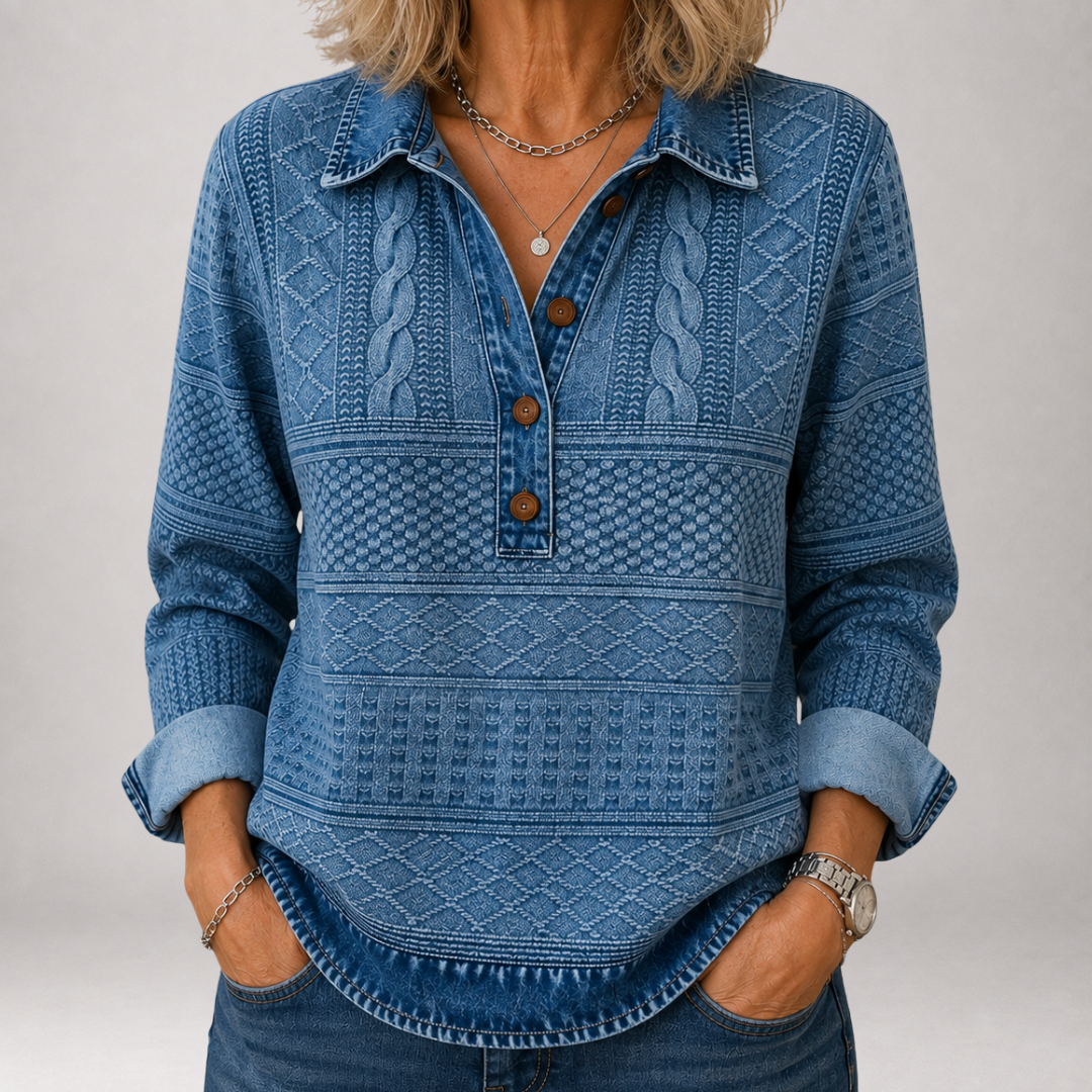 Jorunn™ | Polo Sweter z Dżerseju w Stylu Jacquard