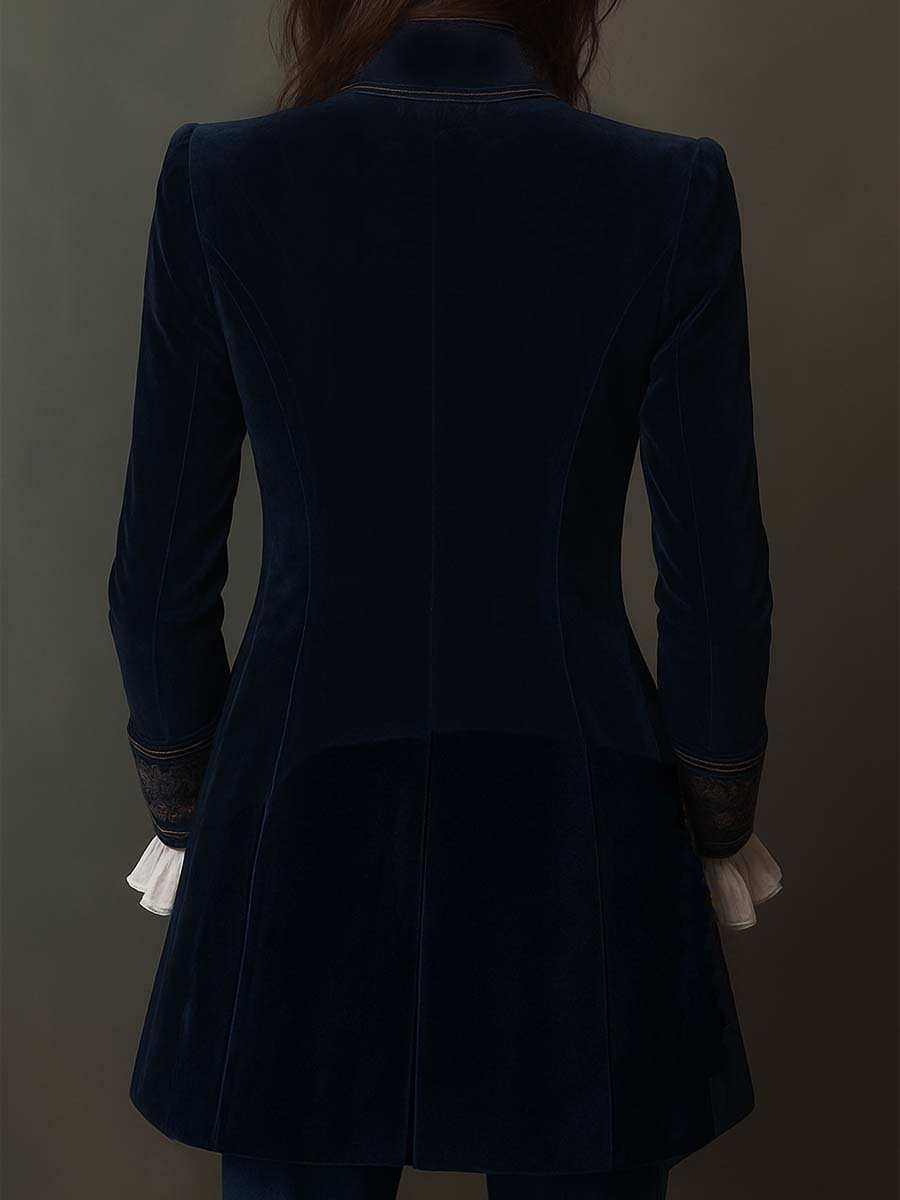 Athénaïs | Długa Kurtka Haftowana Vintage Granatowa