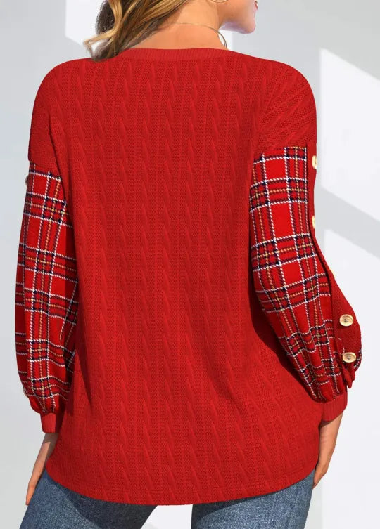 Juliet | Sweter z teksturowanymi rękawami w kratę