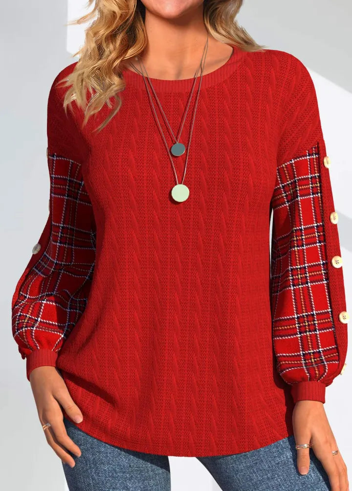 Juliet | Sweter z teksturowanymi rękawami w kratę