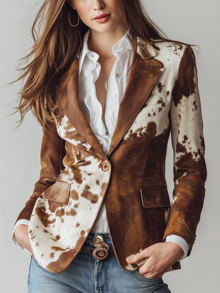 Agathe | Vintage Blazer w Wzór Krowy Ekologiczny
