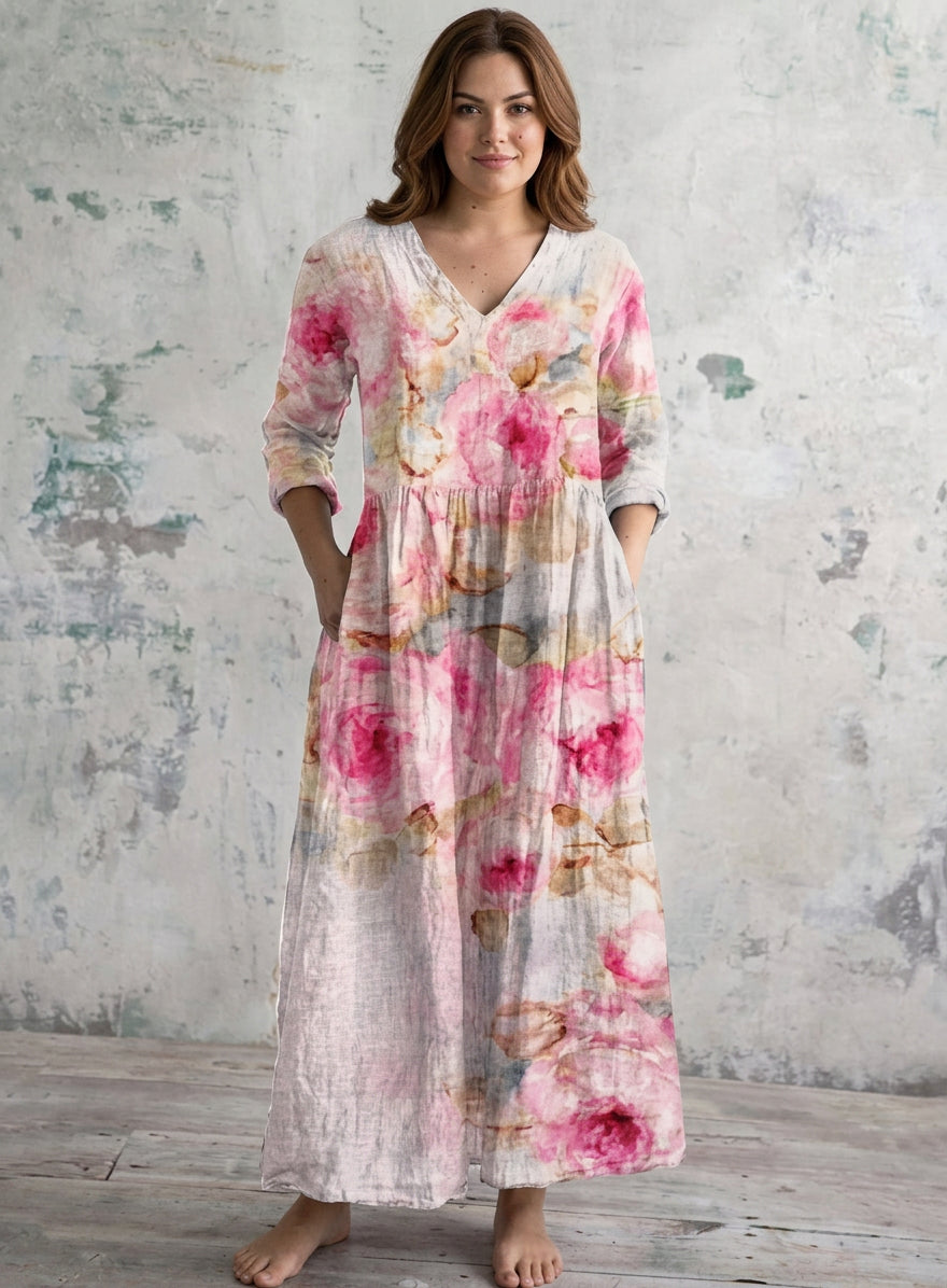 Rosabelle | Sukienka Maxi w Kwiaty Akwarelowe