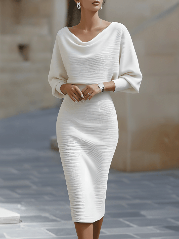 Magdalena | Elegancka Sukienka Midi z Drapowaniem