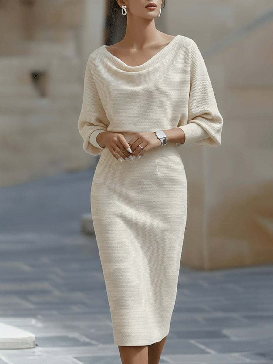 Magdalena | Elegancka Sukienka Midi z Drapowaniem