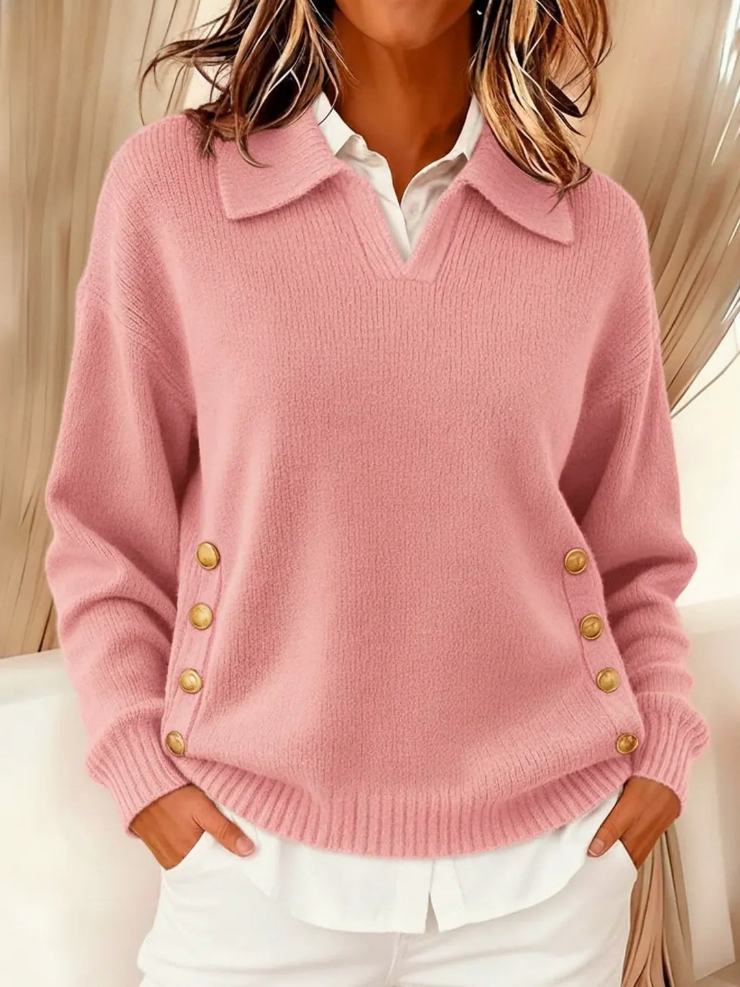 Vicenta | Sweter z Kołnierzykiem Polo i Guzikami