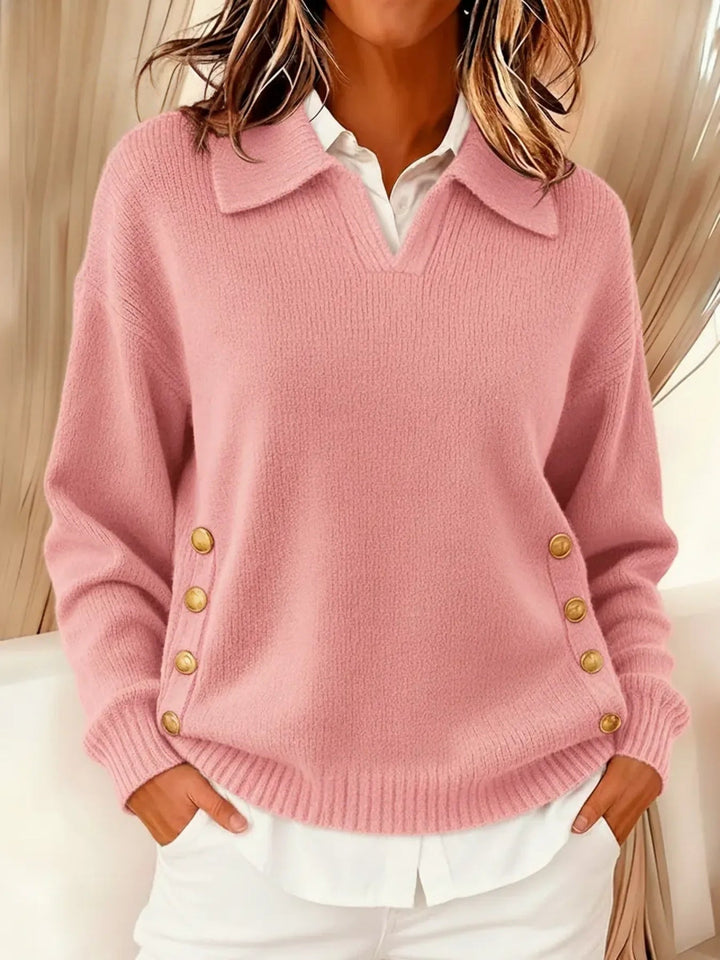 Vicenta | Sweter z Kołnierzykiem Polo i Guzikami