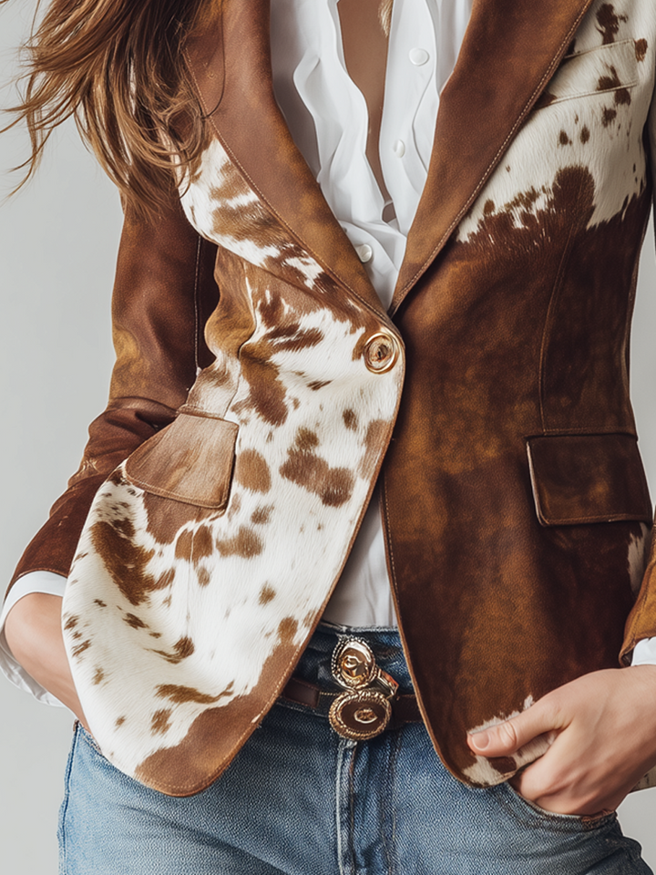 Agathe | Vintage Blazer w Wzór Krowy Ekologiczny