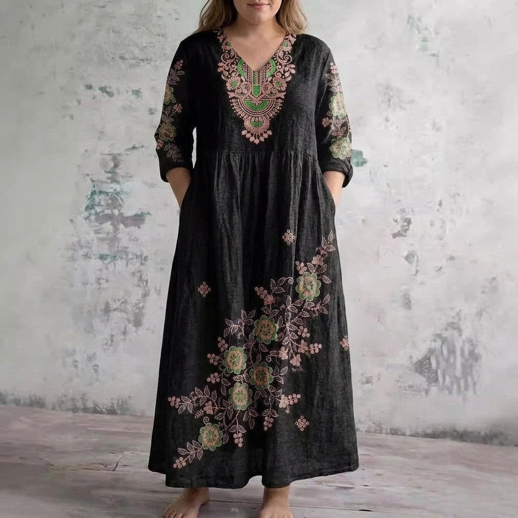 Zafira | Haftowana Elegancja Maxi Sukienka