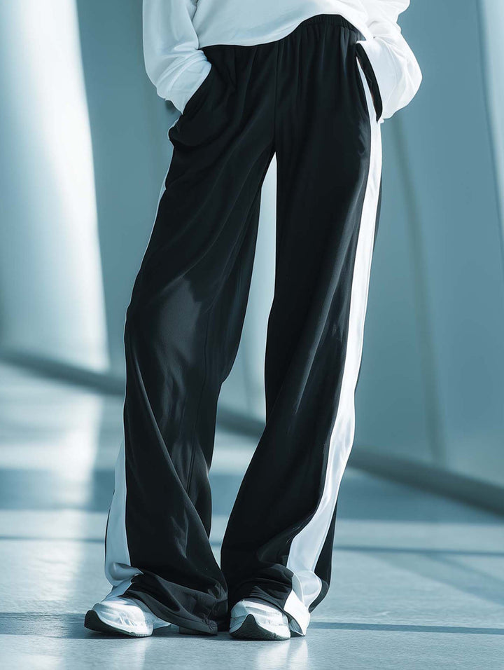 Stylowy Casual Biały Top Bez Ramiączek dla Kobiet i Czarny Zestaw Spodni
