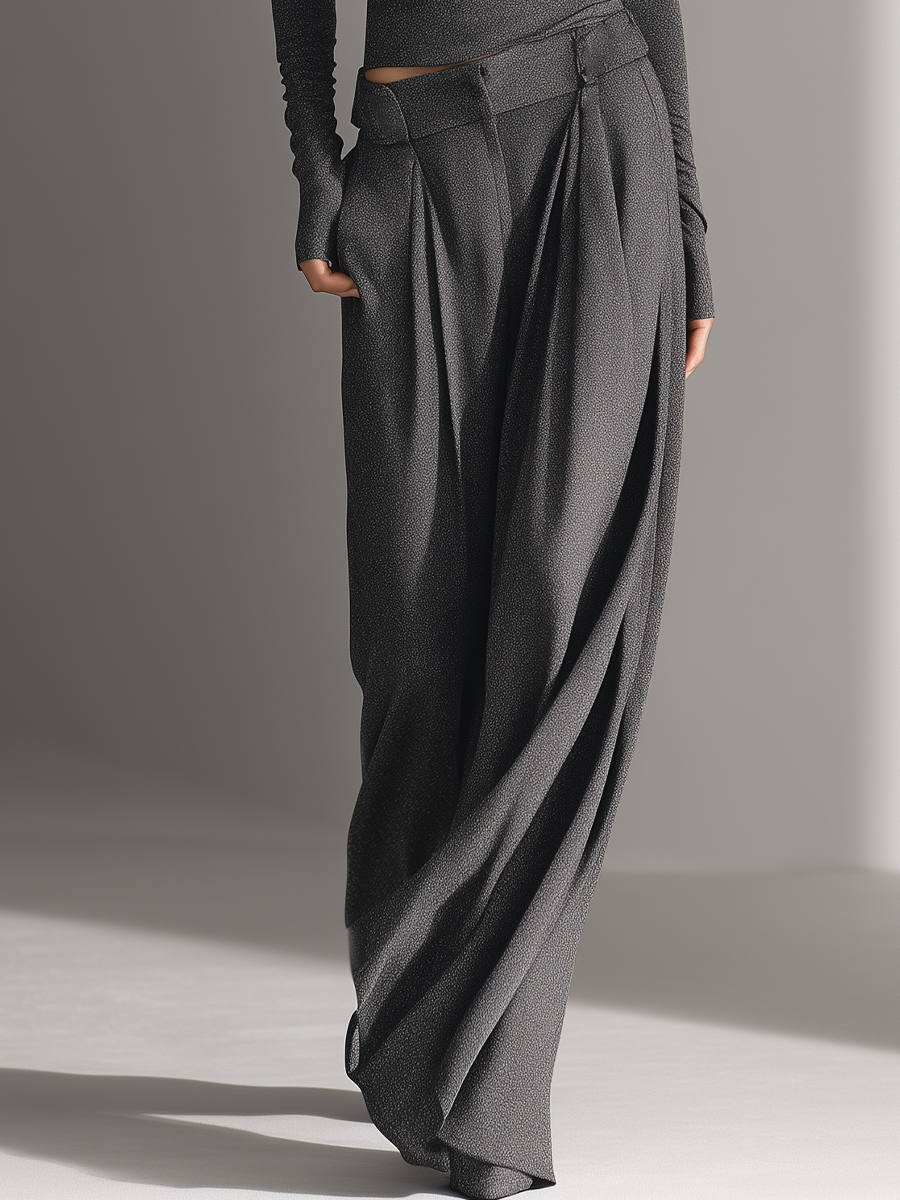 Jasmin | Strukturalna, antracytowa bluzka off-shoulder i szerokie spodnie