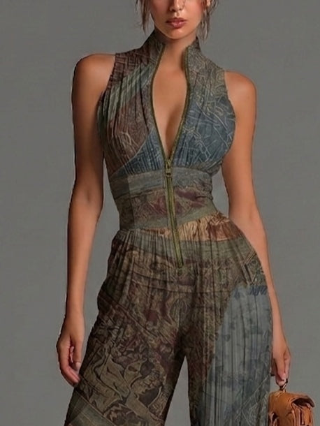 Kombinezon Bez Rękawów z Chiffonu z Etnicznym Wzorem Boho