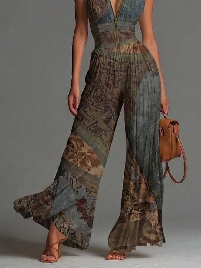 Kombinezon Bez Rękawów z Chiffonu z Etnicznym Wzorem Boho