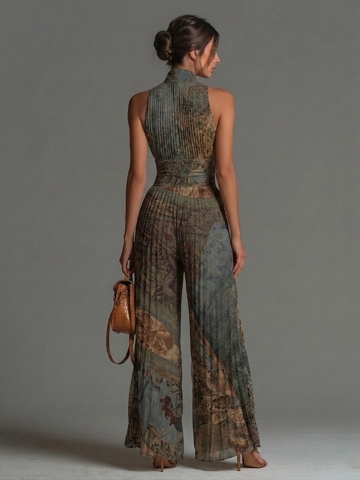 Kombinezon Bez Rękawów z Chiffonu z Etnicznym Wzorem Boho