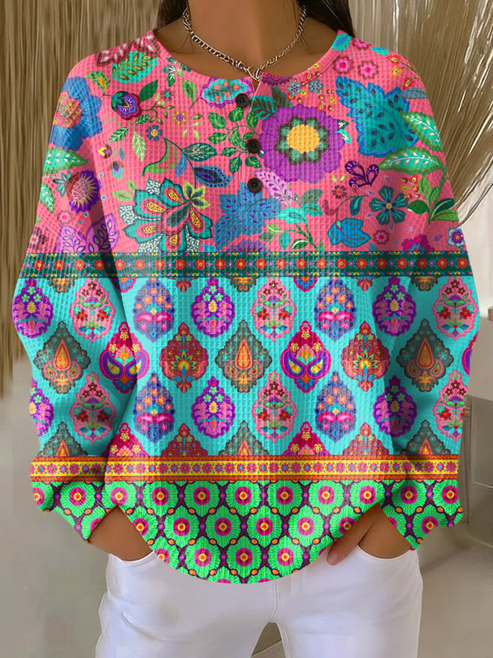 Isabelle | Boho Bluzka z Guzikami przy Szyi