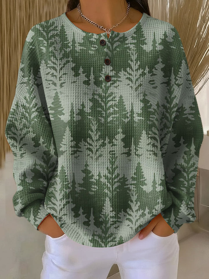 Fioletowy | Świąteczny Top Henley z Lasu