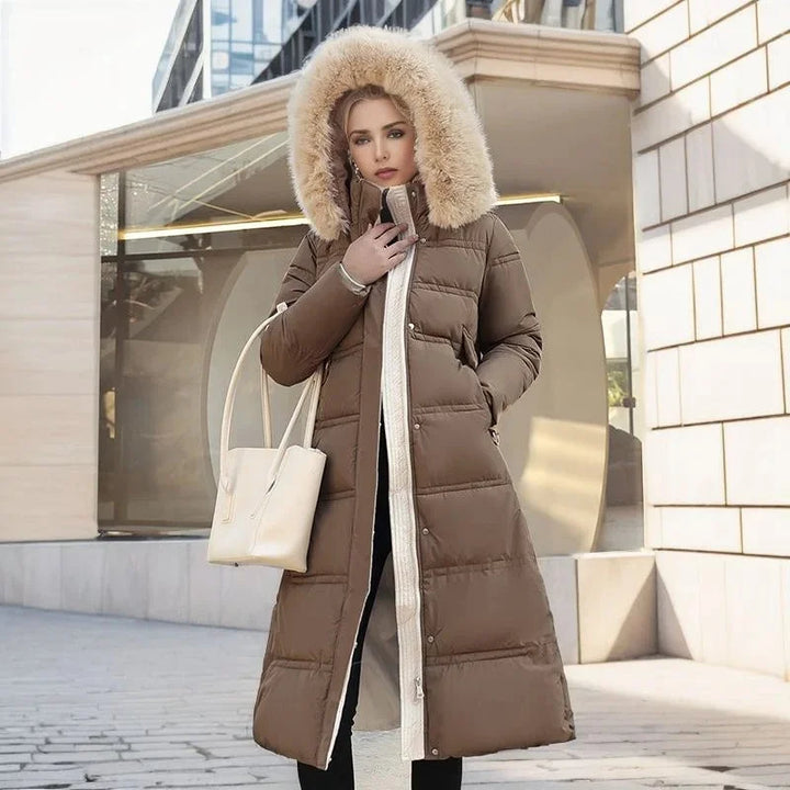 Modny zimowy parka z kapturem z futrem