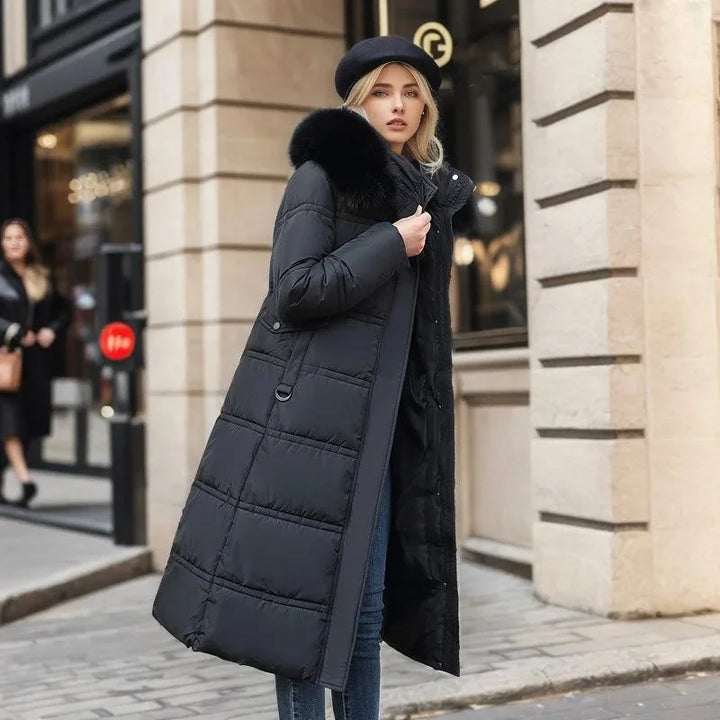 Modny zimowy parka z kapturem z futrem