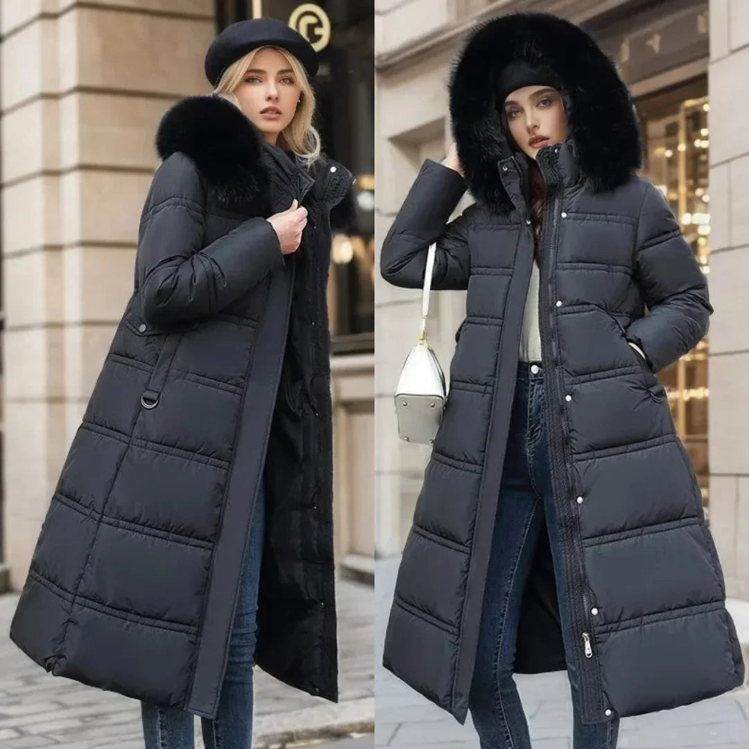 Modny zimowy parka z kapturem z futrem