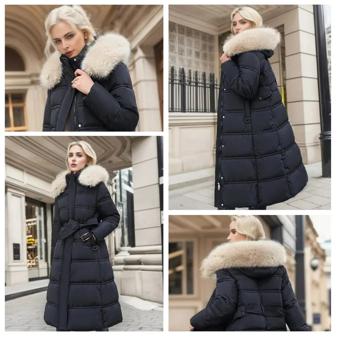 Modny zimowy parka z kapturem z futrem