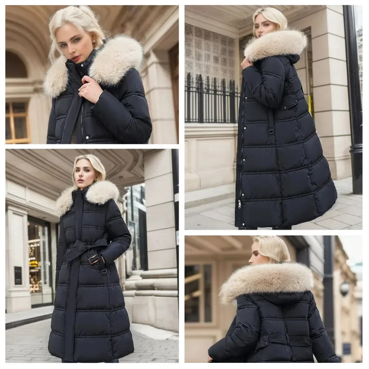 Modny zimowy parka z kapturem z futrem