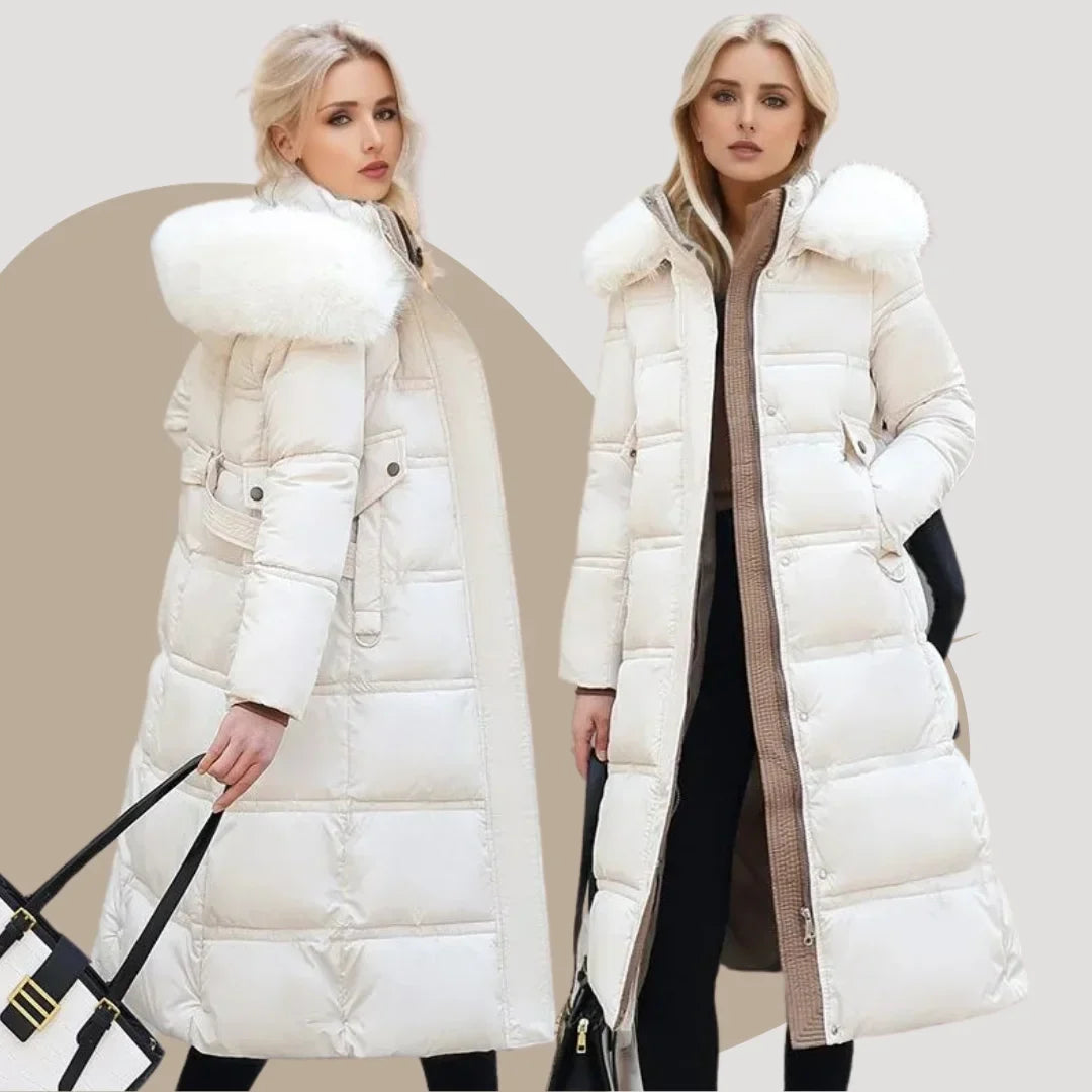 Modny zimowy parka z kapturem z futrem