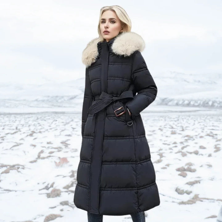Modny zimowy parka z kapturem z futrem