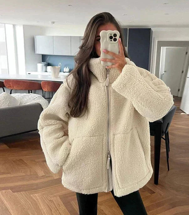 Silvana | Kurtka Teddy Oversize z Wysokim Kołnierzem