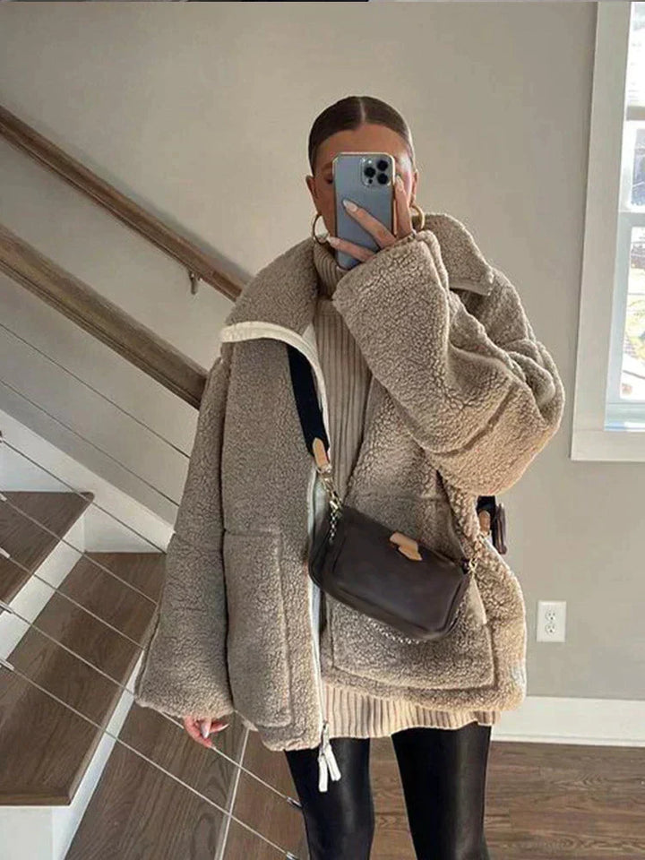 Silvana | Kurtka Teddy Oversize z Wysokim Kołnierzem