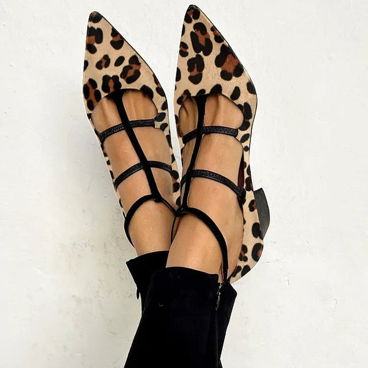 Franca | Buty na obcasie z lampasami w panterkę