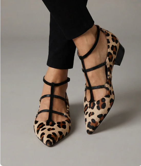 Franca | Buty na obcasie z lampasami w panterkę