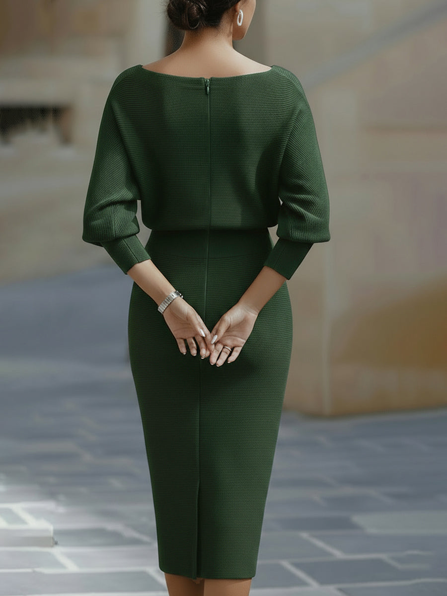 Magdalena | Elegancka Sukienka Midi z Drapowaniem