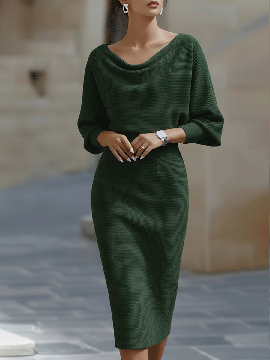 Magdalena | Elegancka Sukienka Midi z Drapowaniem