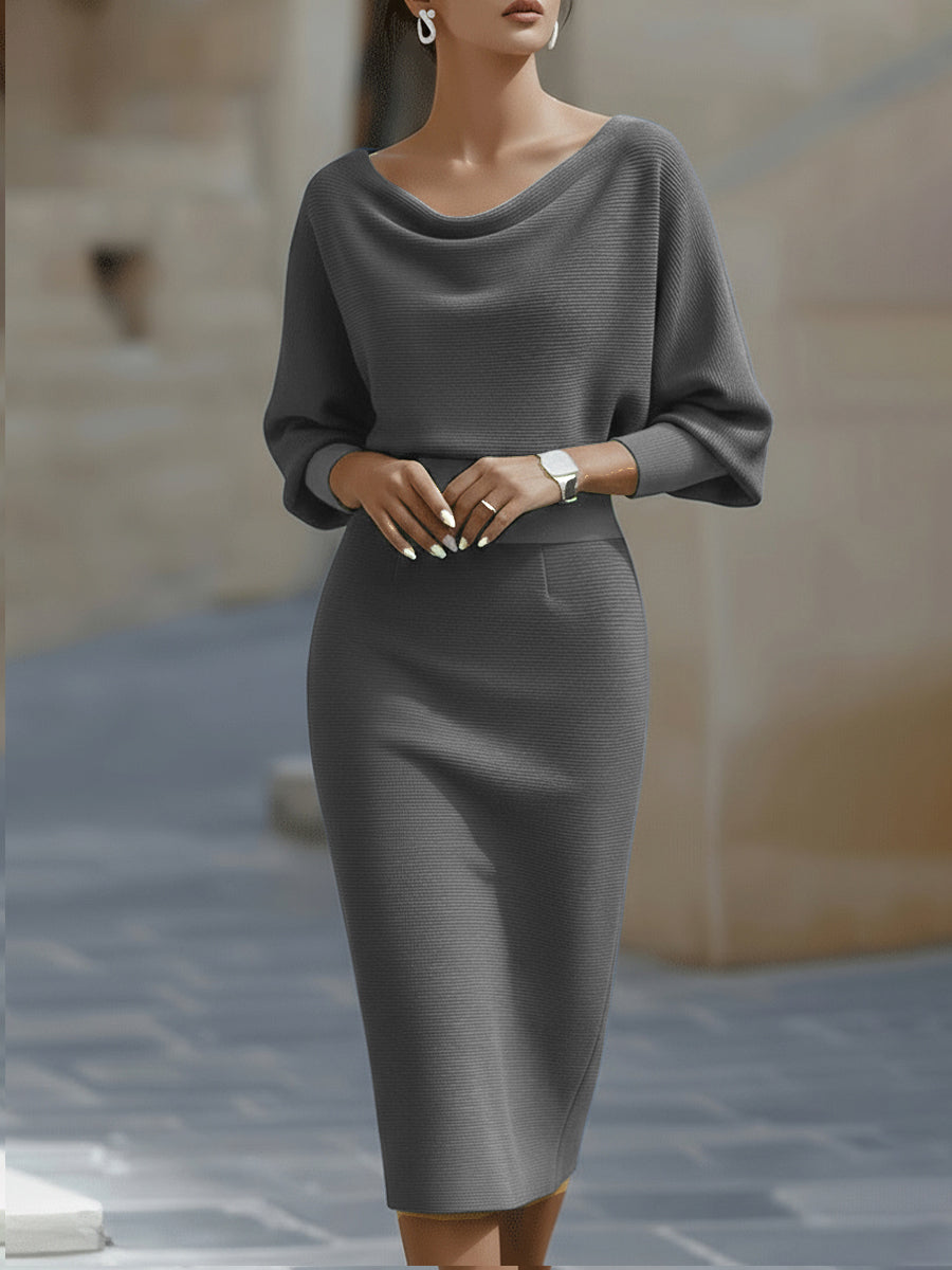 Magdalena | Elegancka Sukienka Midi z Drapowaniem
