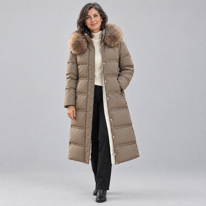 Modny zimowy parka z kapturem z futrem