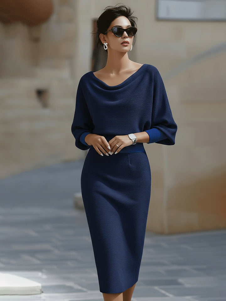 Magdalena | Elegancka Sukienka Midi z Drapowaniem