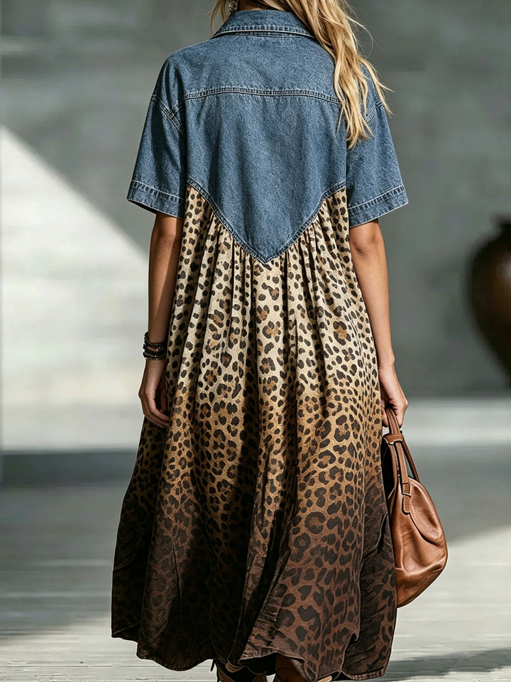 Różowa Sukienka w Stylu Boho z Denim