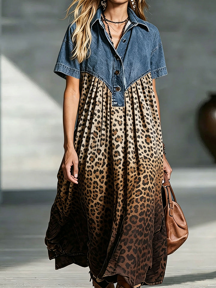 Różowa Sukienka w Stylu Boho z Denim
